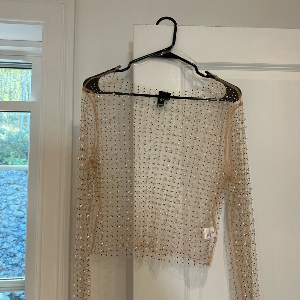 Windsor Sheer White Top with Rhinestone Accents